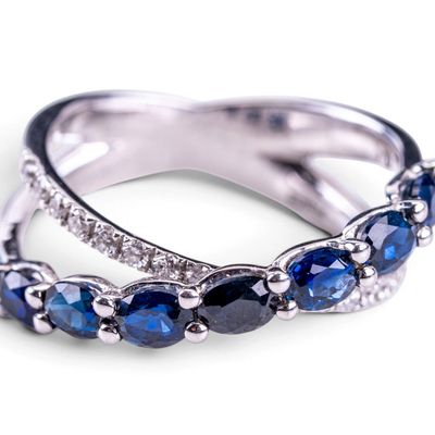 Sale Photo Thumbnail #648: 14k White Gold Sapphire & Natural Diamond Ring