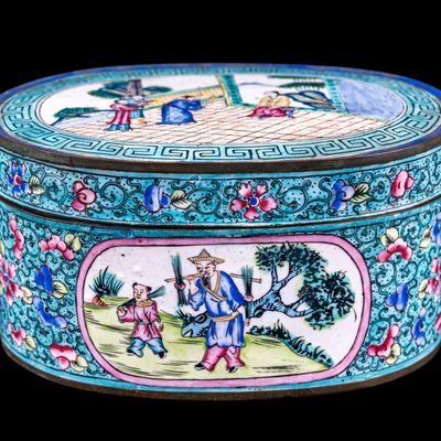 Sale Photo Thumbnail #161: Antique Chinese Canton Enamel Oval Covered Box
