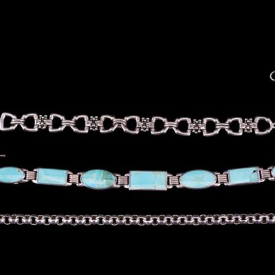 Sale Photo Thumbnail #553: 2 Silver Bracelets & A Silver Necklace