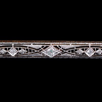 Sale Photo Thumbnail #654: Antique Platinum & 14K Gold Bar Pin w/ Diamonds