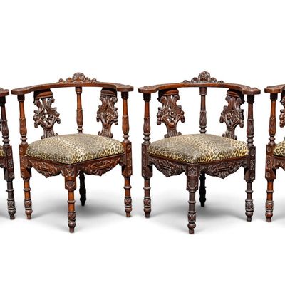Sale Photo Thumbnail #6: 4 Carved Ornate Wooden Corner Chairs