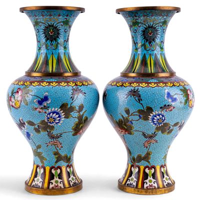 Sale Photo Thumbnail #151: Pair of Chinese Cloisonne Enamel Floral Vases