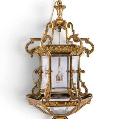 Sale Photo Thumbnail #37: Early 20th C French Gilt Bronze/Brass Hall Lantern