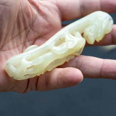 Sale Photo Thumbnail #219: Vintage Chinese Carved Jade Dragon Belt Hook