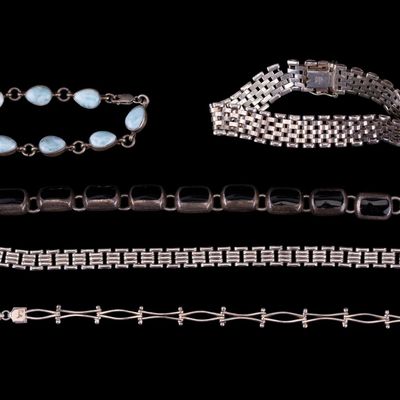 Sale Photo Thumbnail #550: 5 Silver Bracelets