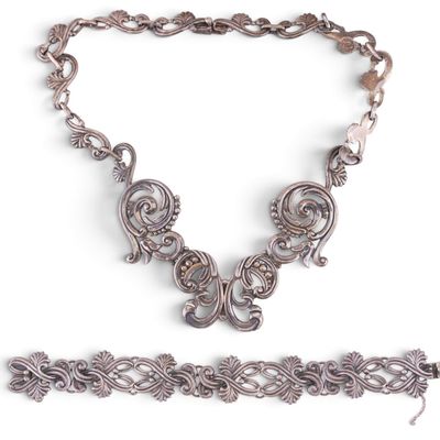 Sale Photo Thumbnail #580: Ornate Sterling Silver Necklace & Bracelet