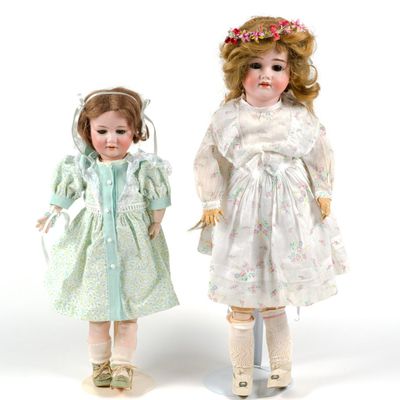 Sale Photo Thumbnail #67: 2 Antique German Double Ball Jointed Dolls