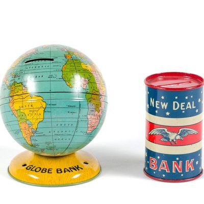 Sale Photo Thumbnail #281: 2 Antique J. Chein Tin Banks