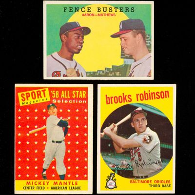 Sale Photo Thumbnail #222: Hank Aaron Mickey Mantle And Brooks Robinson Baseball Cards 1950's