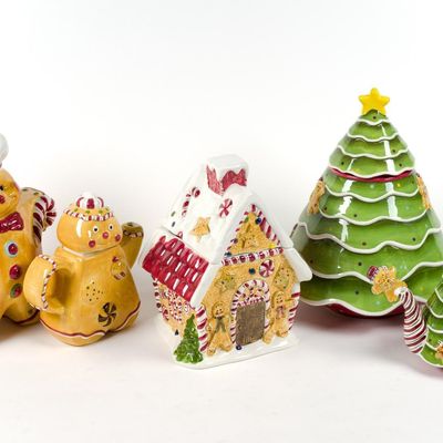 Sale Photo Thumbnail #139: 4 Holiday Cookie Jars Incl Christmas Tree Tea Pot