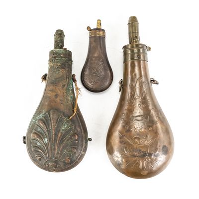 Sale Photo Thumbnail #196: Vintage 19th C. Powder Flask Lot (3)