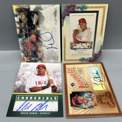 (4) Assorted Baseball Pack Pulled Auto Cards - Ervin Santana, Erick Aybar, Troy Glaus, & Vernon Wells