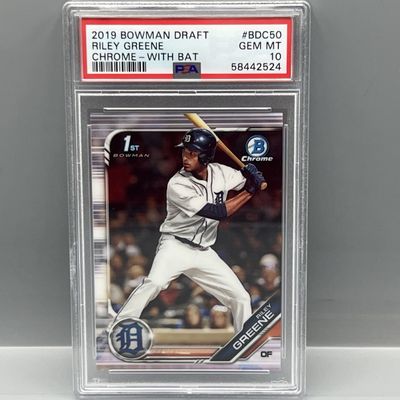 2019 Bowman Chrome Draft Riley Greene 1st Bowman w/ Bat RC #BDC50 PSA Gem Mint 10