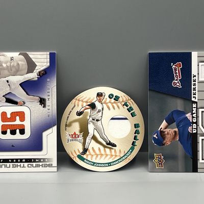 (3) Assorted Baseball Star Player Game Used Patch Cards - Mike Mussina, Randy Johnson, & Tom Glavine