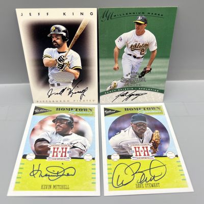 (4) Assorted Baseball Pack Pulled Autos - Jeff King, Scott Spiezio, Kevin Mitchell, & Dave Stewart
