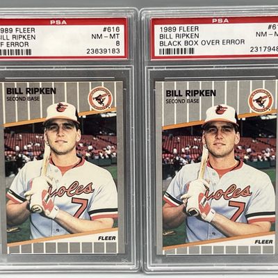 1989 Fleer Bill Ripken FF Error #616 PSA NM-MT 8 & 1989 Fleer Bill Ripken Black Box #616 PSA NM-MT 8