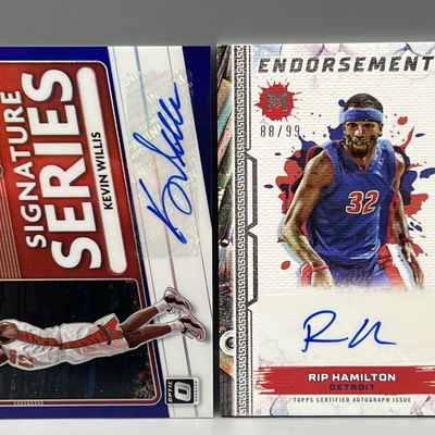 2020-21 Panini Donruss Optic Kevin Willis Purple Auto & 2024 Topps Motif Rip Hamilton Auto #/99