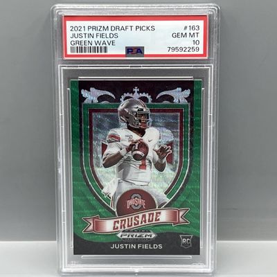 2021 Panini Prizm Draft Picks Justin Fields Green Wave RC #163 PSA Gem Mint 10