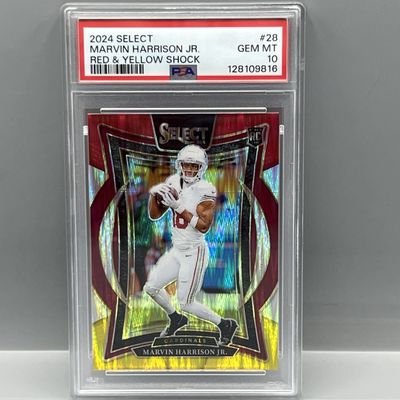 2024 Panini Select Marvin Harrison Jr. Red & Yellow Shock RC #28 PSA Gem Mint 10
