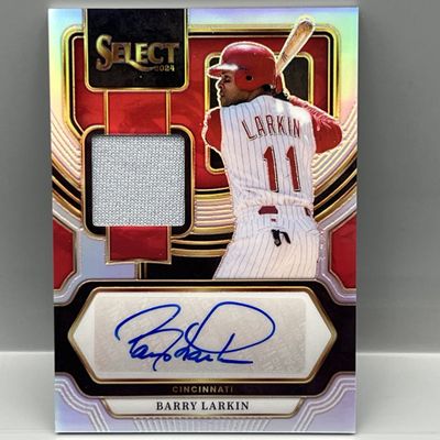 2024 Panini Select Barry Larkin Game Used Silver Refractor Patch Auto #/35 - HOF