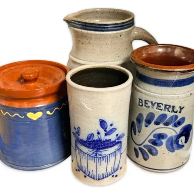 Blue stoneware pottery jugs miniature crocks