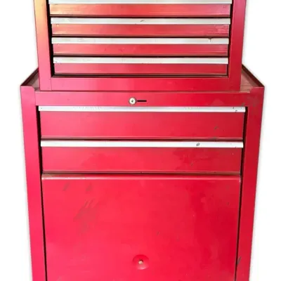 Popular mechanics red metal tool chest on wheels