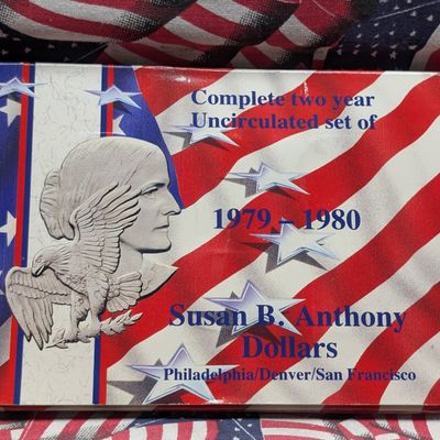 1979-1980 P, D, & S Complete Two Year Uncirculated Susan B. Anthony Mint Mark Set in Display