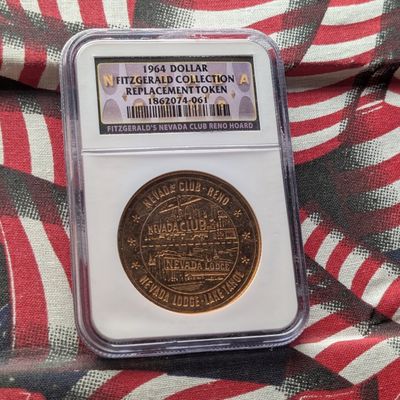 1964 Nevada Club & Lodge Dollar Replacement Token NGC Fitzgerald Collection Hoard