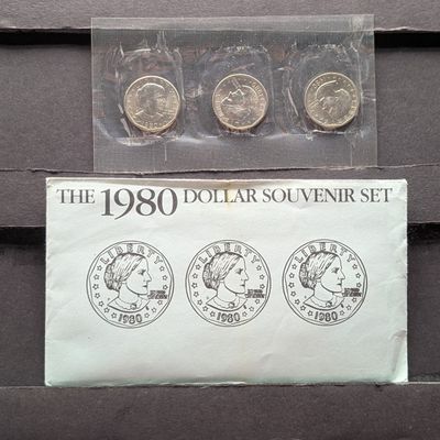 1980 P, D, & S Susan B. Anthony Dollar Souvenir Set in OGP