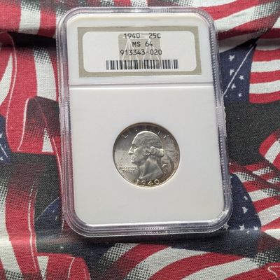 1940 Washington 90% Silver Quarter NGC MS64