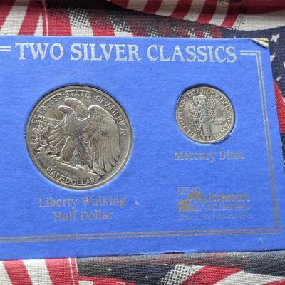 1944-D Walking Liberty 90% Silver Half Dollar & 1941-S Mercury 90% Silver Dime In Two Silver Classics Display w/ COA