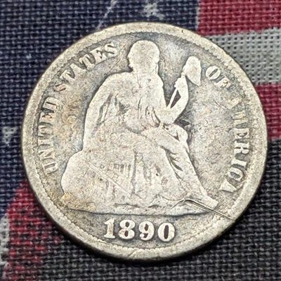 1890 w/ Legend Seated Liberty 90% Silver Dime