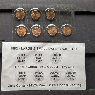 1982-P&D Large & Small Date 7-Coin Variety Lincoln Cent Collection