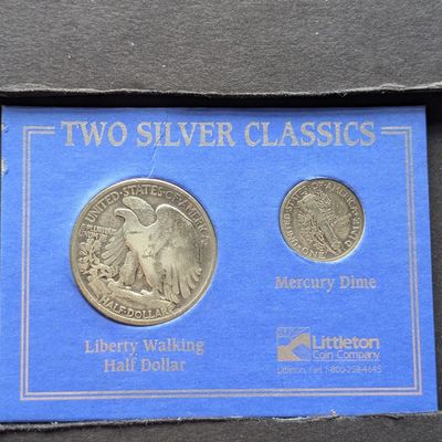 1942 Walking Liberty 90% Silver Half Dollar & 1941 Mercury 90% Silver Dime in Two Silver Classics Display w/ COA