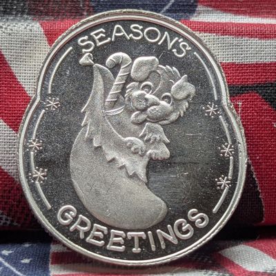 1 Troy Oz. .999 FINE SILVER Season's Greeting Stocking Designed Round