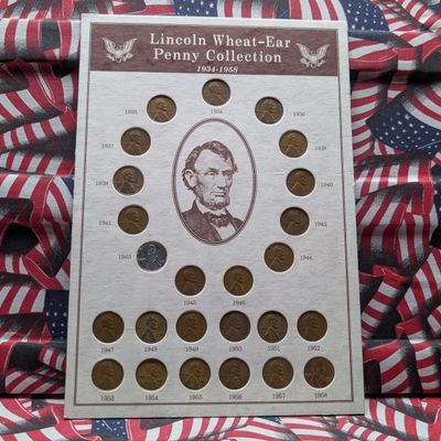 1934-1958 Lincoln Wheat-Ear Cent Collection in Display