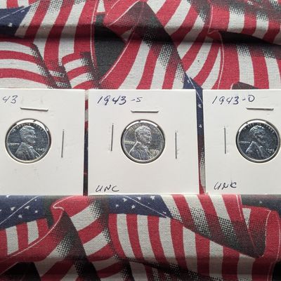Sale Photo Thumbnail #260: 1943 P, D, & S Lincoln Steel Wartime Wheat Cents - UNC.