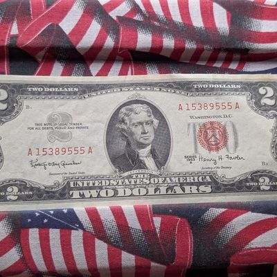 Sale Photo Thumbnail #239: 1963 A Series U.S. $2 Red Seal Note - Crisp