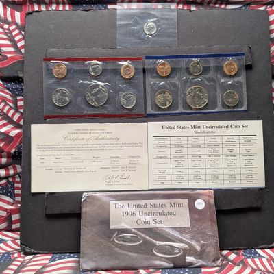 Sale Photo Thumbnail #188: 1996 P&D U.S. Mint Uncirculated Set In OGP w/ COA - Includes 50th Anniversary 1996-W Roosevelt Dime!