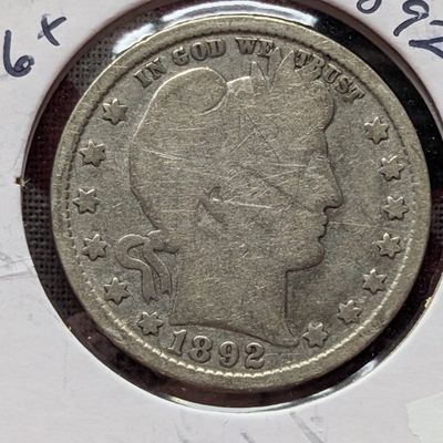 Sale Photo Thumbnail #218: 1892 Barber 90% Silver Quarter - First Year!