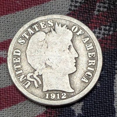 Sale Photo Thumbnail #152: 1912 Barber 90% Silver Dime, 114 Years old!