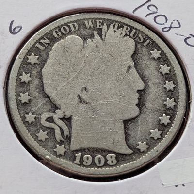 Sale Photo Thumbnail #106: 1908-O Barber 90% Silver Half Dollar