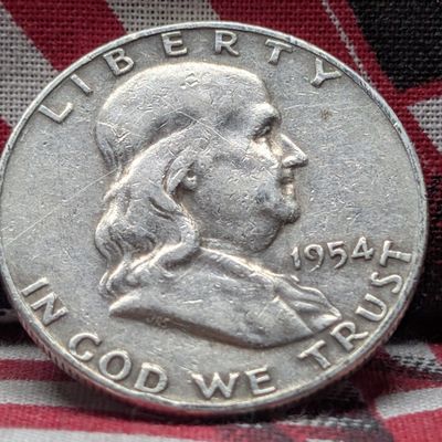 Sale Photo Thumbnail #167: 1954-D Franklin 90% Silver Half Dollar, 72 years old