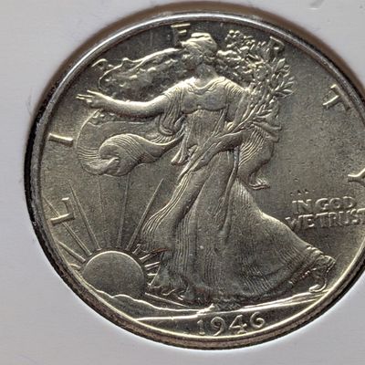 Sale Photo Thumbnail #345: 1946 Walking Liberty 90% Silver Half Dollar - UNC.