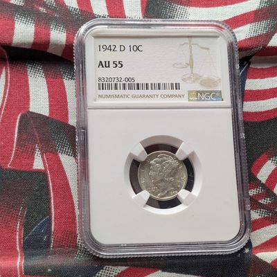Sale Photo Thumbnail #67: 1942-D Mercury 90% Silver Dime NGC AU55 - WWII Era