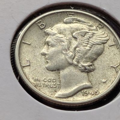 Sale Photo Thumbnail #385: 1945-D Mercury 90% Silver Dime