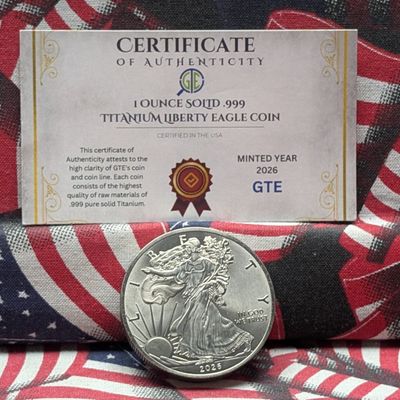 Sale Photo Thumbnail #209: 2026 Standing Liberty Eagle Style One Troy Ounce .999 Fine Titanium Round