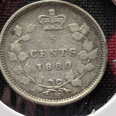 Sale Photo Thumbnail #97: 1880 Canada 5 Cents - 92.5% Silver, 1.167g - Nice Strike