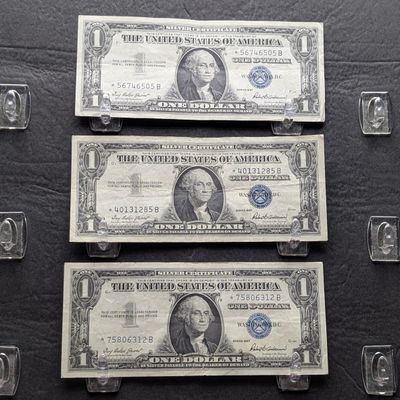 Sale Photo Thumbnail #105: (3) 1957 Series U.S. $1 Silver Certificate Star Notes
