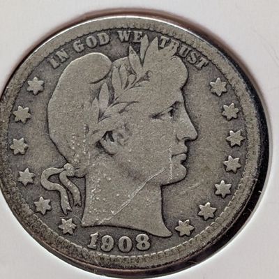 Sale Photo Thumbnail #78: 1908-D Barber 90% Silver Quarter